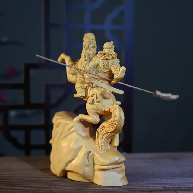【桃花源創意工坊】黃楊木雕刻騎馬關公武財神家居擺件書桌辦公裝飾飾品工藝品擺件(木雕)