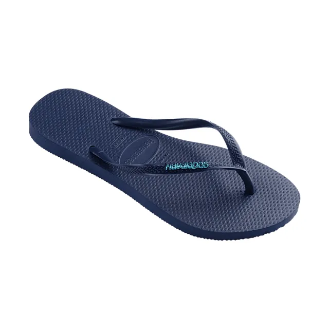 【havaianas 哈瓦仕】拖鞋 女鞋 夾腳拖 巴西 Slim Logo Metallic 藍色 4119875-4368W(哈瓦士)