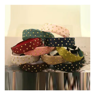 【小飾集】三角形髮圈 鉚釘髮圈/三角形鉚釘仿真絲緞面 髮箍 髮圈(8號橘粉)