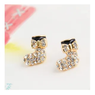 【MISA】蝴蝶結耳釘 蝴蝶結耳環/可愛鑲鑽蝴蝶結小靴子耳釘耳環(2色任選)