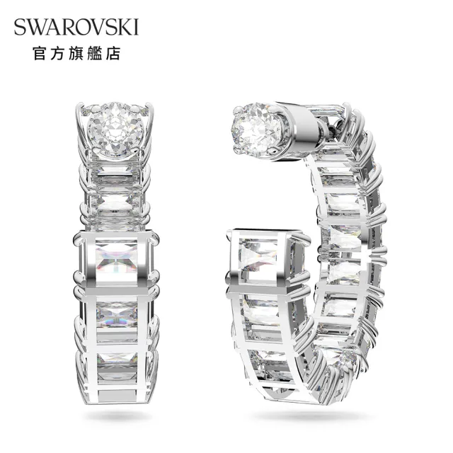 【SWAROVSKI 官方直營】Millenia 大圈耳環  八角形切割 Swarovski 鋯石  白色  鍍白金色 交換禮物