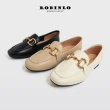 【Robinlo】優雅時光馬銜釦方頭平底中大尺碼樂福鞋LIONEL(黑色/杏色/米白色)