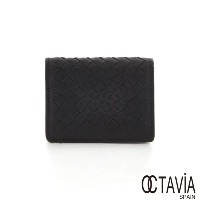 【OCTAVIA 8】雙11 真皮  魅力編織系列B  牛皮名片卡片二折短夾(無痕黑)