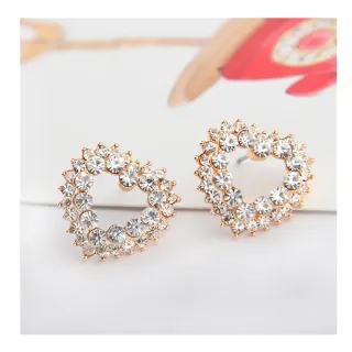 【MISA】愛心耳釘 愛心耳環/可愛美鑽雙層愛心耳釘耳環(2色任選)