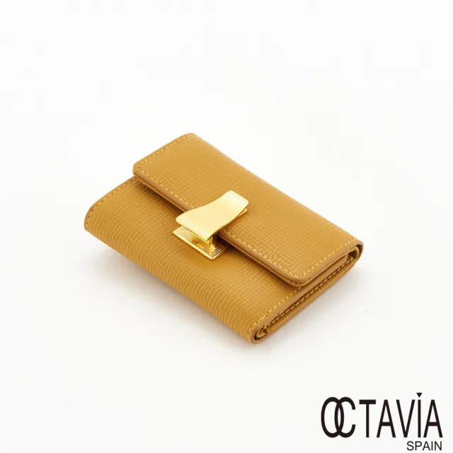 【OCTAVIA 8】雙11 真皮  海邊走走 牛皮貝殼釦 三折短夾(鵝黃)