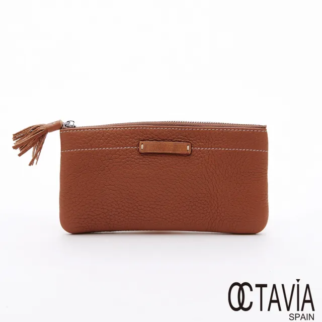 【OCTAVIA 8】真皮 彎彎的 荔枝牛皮流蘇手機手拿式長夾(氣質駝)