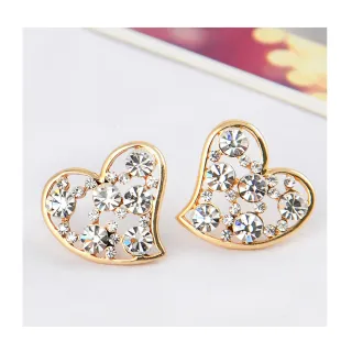 【MISA】縷空耳釘 愛心耳環/精緻閃亮鑲鑽縷空愛心心形耳釘耳環(黃鑽)