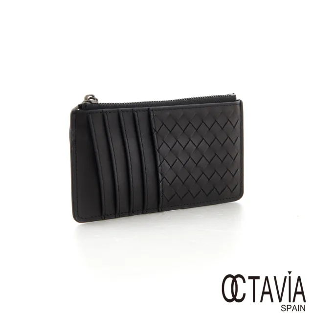 【OCTAVIA 8】雙11 真皮  魅力編織系列A  牛皮卡片零錢鑰匙包(KEY黑)