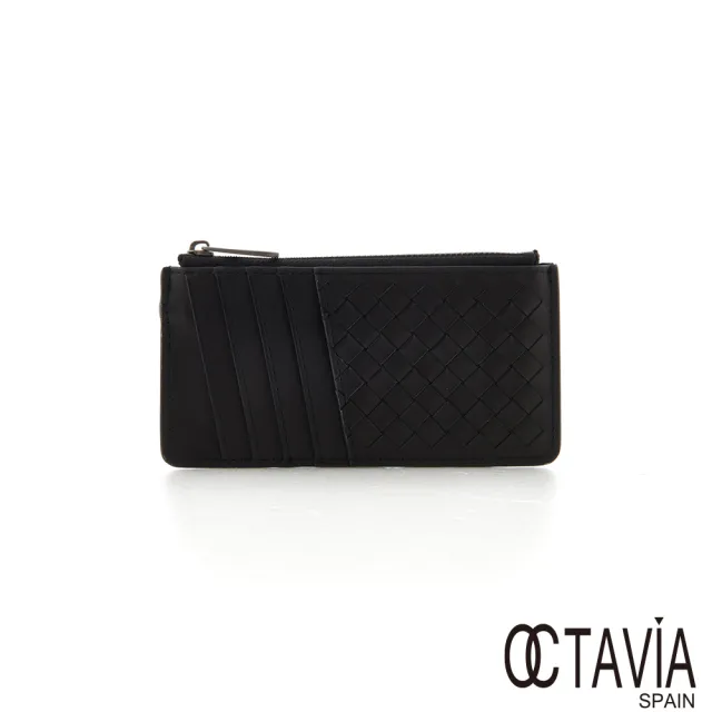 【OCTAVIA 8】真皮 魅力編織系列A 牛皮卡片零錢鑰匙包(KEY黑)
