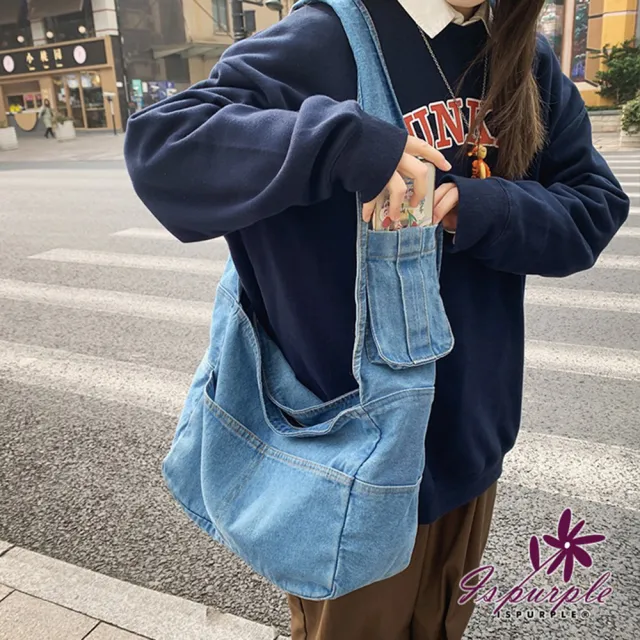 【iSPurple】雙11 多格寬背帶＊牛仔中性斜垮肩背包(2色可選)