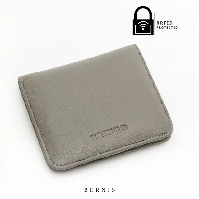 【BERNIS 貝爾尼斯】牛皮RFID防盜刷迷你短夾-灰色(安格雷Ingr系列-BNG22081)