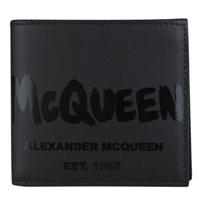 ALEXANDER MCQUEENALEXANDER MCQUEEN 經典光亮標誌全皮短夾(黑x黑)