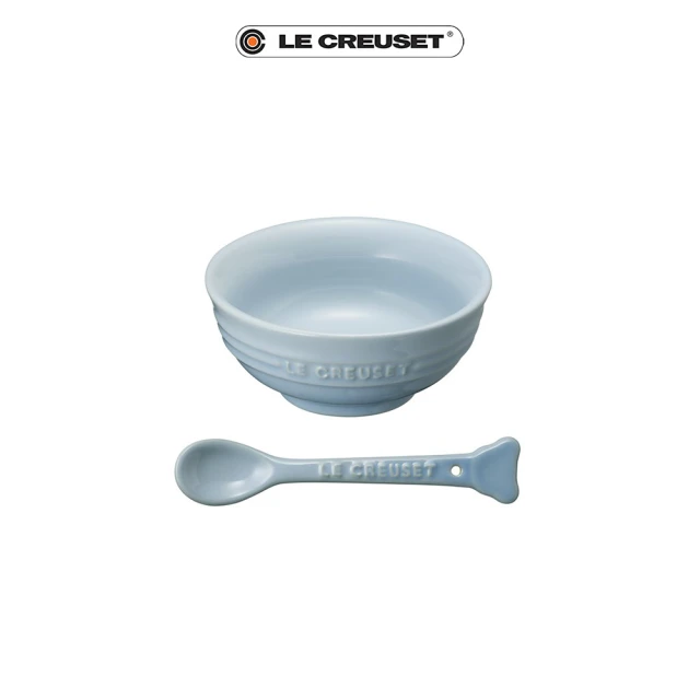 【Le Creuset】瓷器嬰兒餐碗附小熊湯匙(海岸藍)