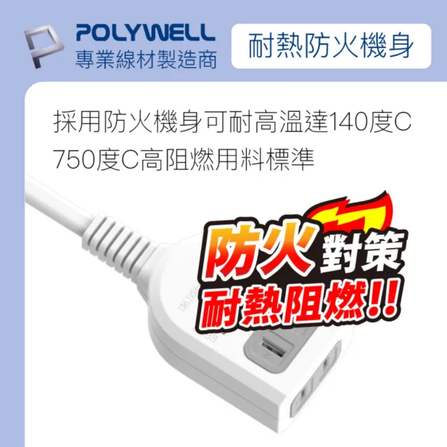 【POLYWELL】1切2座2P延長線 /12尺