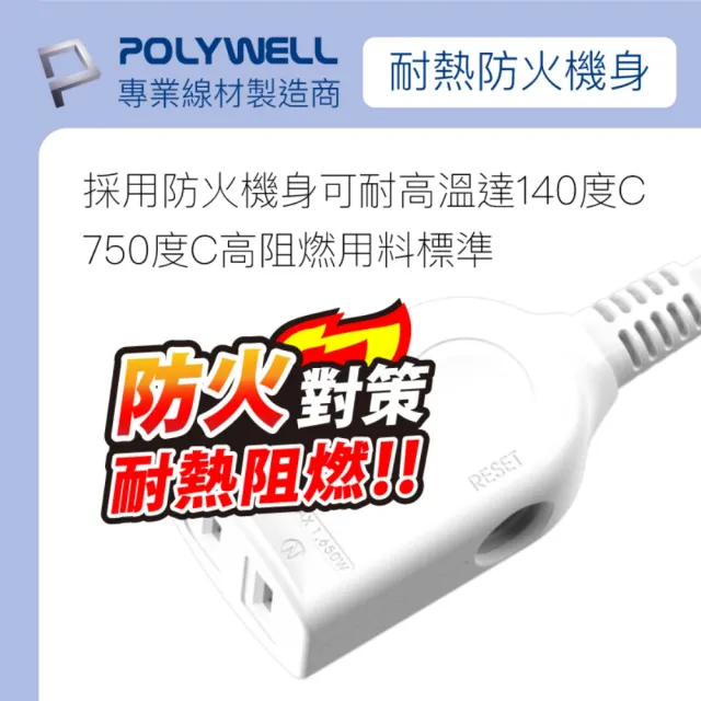 【POLYWELL】2P中繼型延長線 /12尺