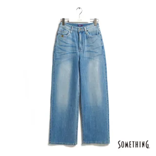 【SOMETHING】女裝 反差刷色高腰褲(漂淺藍)