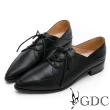 【GDC】英倫風真皮尖頭綁帶低跟牛津包鞋-黑色(121987-00)