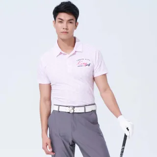 【KING GOLF】網路獨賣款-男款滿版圓型點點男款刺繡造型POLO衫/高爾夫球衫(淺粉)