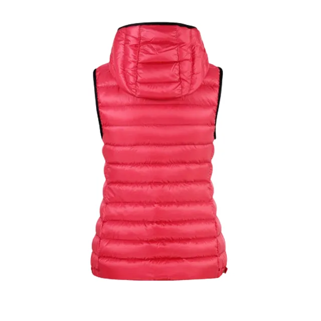 【MONCLER】女款 品牌LOGO 桃紅色連帽羽絨背心(0號USA-XS、1號USA-S)