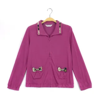 【Kinloch Anderson】質感前片貼袋蝴蝶結滾格外套  金安德森女裝(紫)