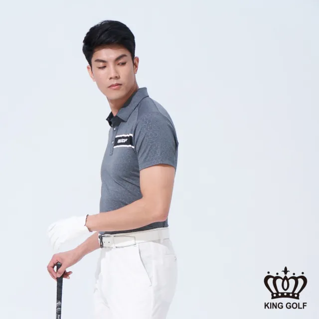 【KING GOLF】網路獨賣款-蜂巢壓紋開襟POLO衫/高爾夫球衫(深灰)