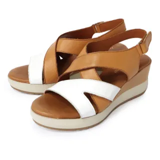 【TINO BELLINI 貝里尼】西班牙進口悠活漫步牛皮雙色拼接楔型涼鞋FSOT0005(棕)