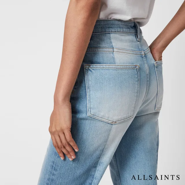 【ALLSAINTS】KIM 不對稱彈力雙色高腰修身牛仔褲 WE477U(修身版型)