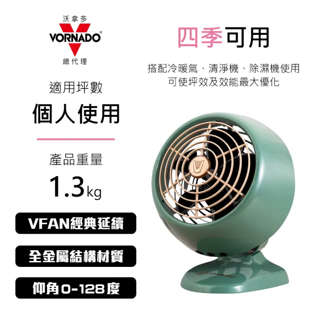 【VORNADO 沃拿多】經典迷你復古扇VFANMC20(綠色)