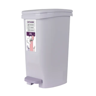 【HOUSE 好室喵】暖暖貓緩降踏式垃圾桶8L-12入(3色隨機出貨、粉/紫/淺卡其)