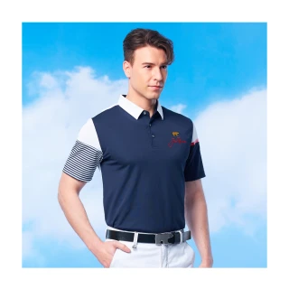 【Jack Nicklaus 金熊】GOLF男款彈性經典LOGO吸濕排汗高爾夫球衫/POLO衫(藍色)
