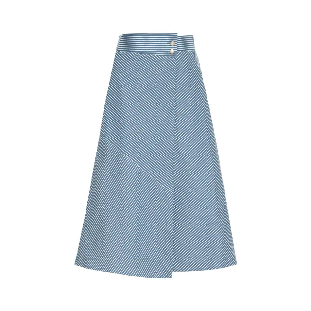 【OUWEY 歐薇】仲夏斜條紋設計高含棉圍裹裙3222062236(藍)