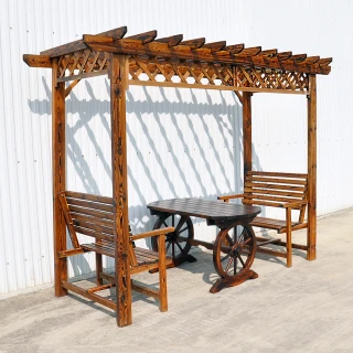 【LOGIS】大葡萄架防腐實木涼庭桌椅(戶外庭院 花園景觀椅)