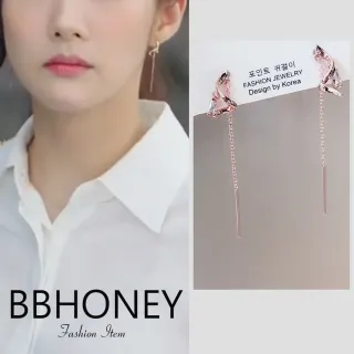 【BBHONEY】韓劇金秘書同款朴敏英配戴款水晶長款耳飾耳針(網美必備款)