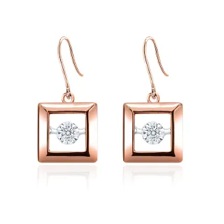 【King Star】幾何遊戲 方形18K靈動天然鑽石耳環(單邊視覺效果20分)