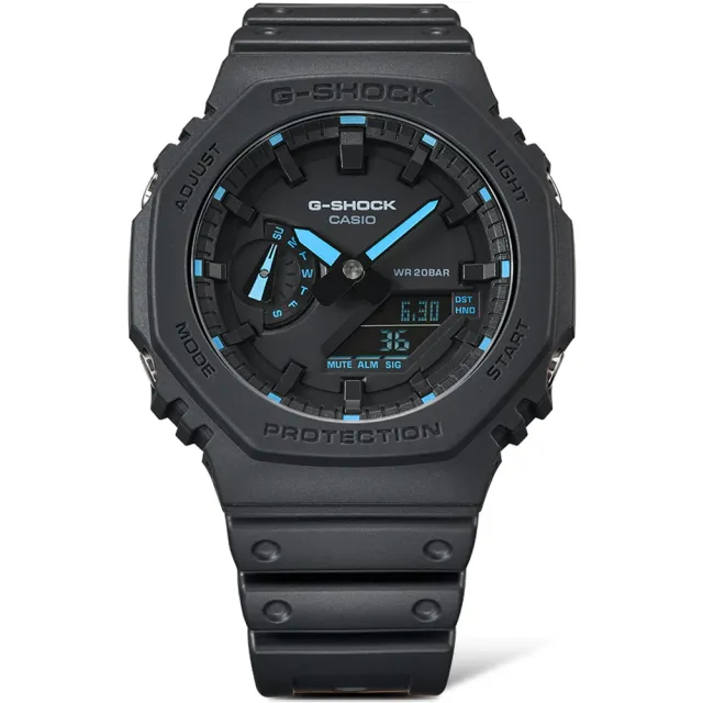 【CASIO 卡西歐】G-SHOCK 八角防護構造雙顯手錶 畢業 禮物(GA-2100-1A2)