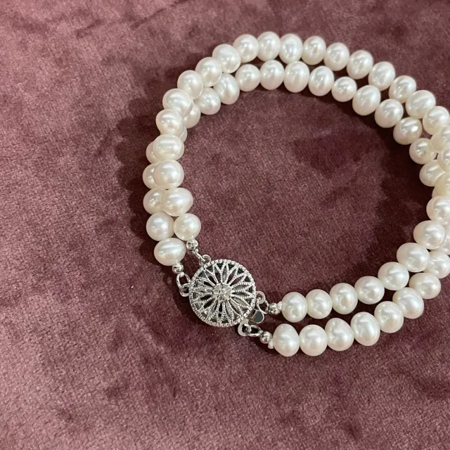 【Elegant 珍愛宣言】復古雙串天然珍珠手鍊(珍珠手鍊 珍珠飾品 送禮推薦 生日禮物 禮)