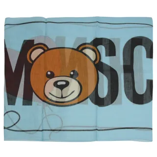 【MOSCHINO】經典LOGO泰迪熊大頭混紡薄披肩領巾圍巾(藍 小)