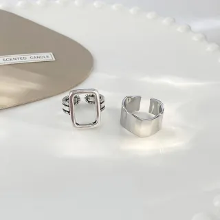 【00:00】韓國設計潮流幾何個性金屬開口戒2件戒指套組(幾何戒指 金屬戒指 開口戒)