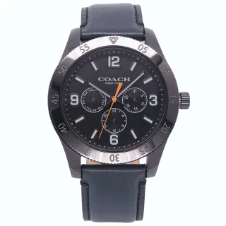 【COACH】COACH 美國頂尖精品簡約時尚三眼造型皮革腕錶-黑灰-14602572