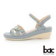【bac】簡約交叉皮帶環楔型涼鞋(水藍色)