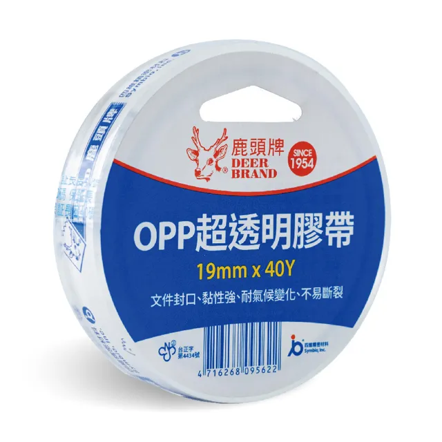 【DEER BRAND 鹿頭牌】OPP超透明膠帶16入組 19mm x 40Y(文具膠帶)
