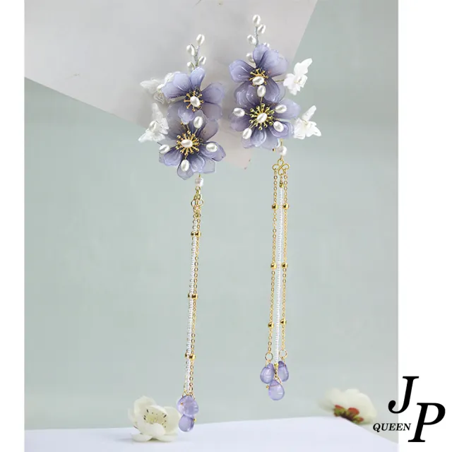 【Jpqueen】花藝工房珍珠花漾公主流蘇垂墜髮夾(3色可選)
