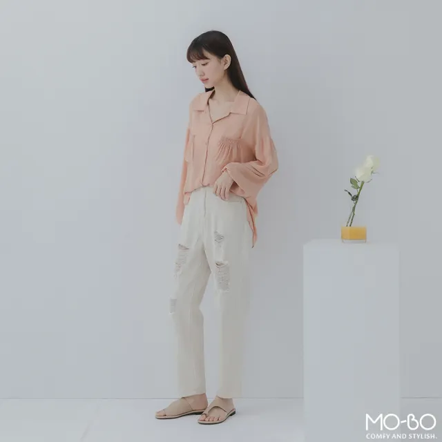 【MO-BO】仙女系雪紡口袋開襟襯衫(上衣)