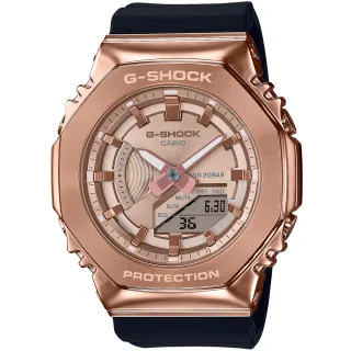 【CASIO 卡西歐】G-SHOCK 金屬時尚八角髮絲紋雙顯錶(GM-S2100PG-1A4/速)