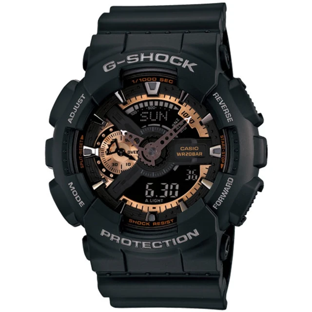 【CASIO 卡西歐】G-SHOCK 潮流黑金雙顯運動錶 母親節 禮物(GA-110RG-1A/速)