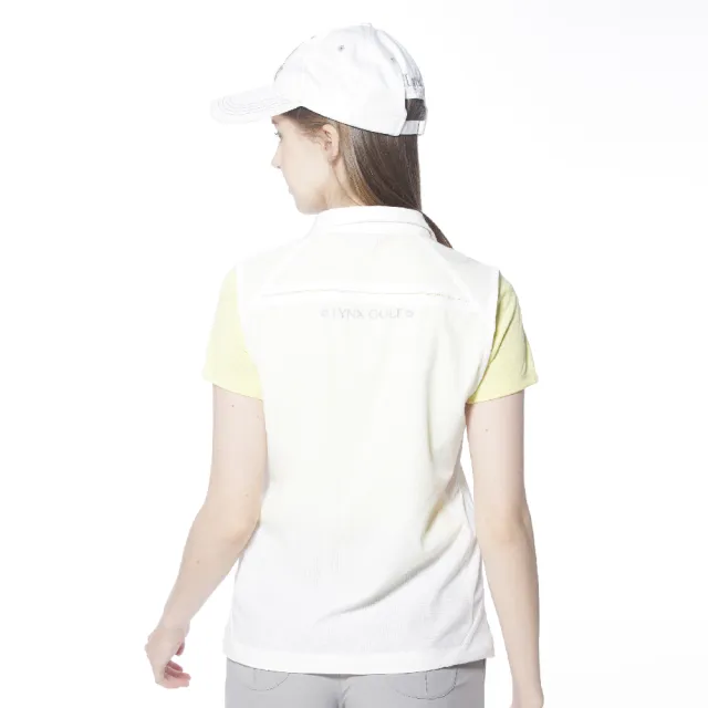 【Lynx Golf】女款吸濕快乾透氣易溶紗材質反光印花脇邊剪裁設計無袖背心(白色)
