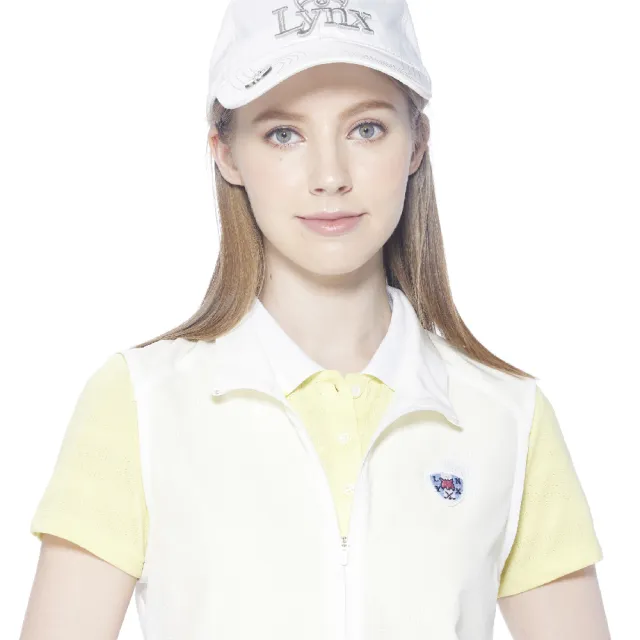 【Lynx Golf】女款吸濕快乾透氣易溶紗材質反光印花脇邊剪裁設計無袖背心(白色)