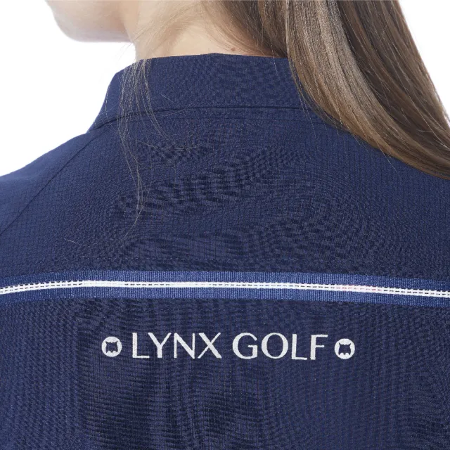 【Lynx Golf】女款吸濕快乾透氣易溶紗材質反光印花脇邊剪裁設計無袖背心(深藍色)