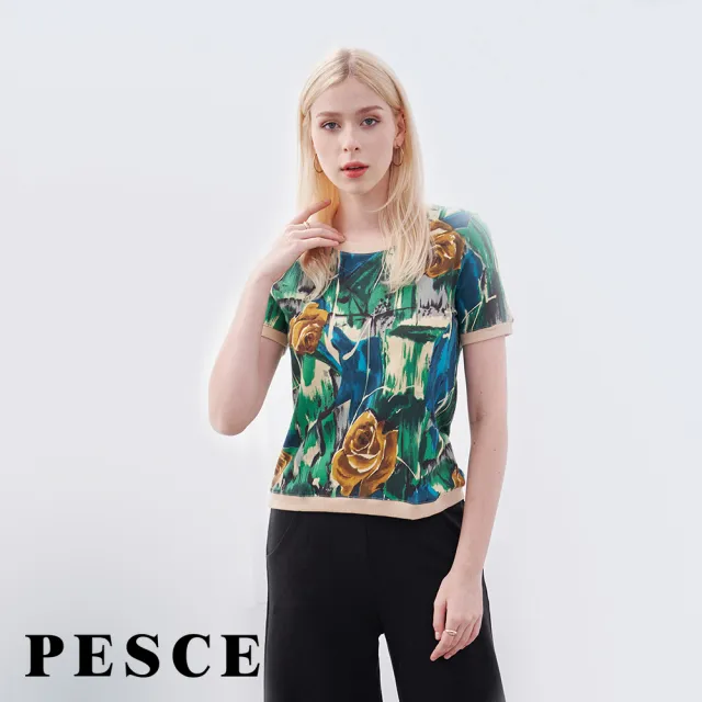 【PESCE】短袖圓領上衣、天絲印染(透氣涼爽/親膚抗菌/台灣製造)（其他規格）