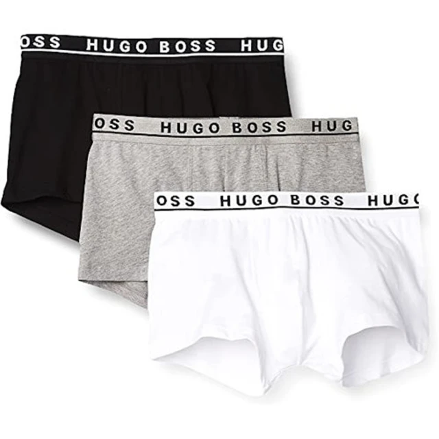 【HUGO BOSS】2022男時尚合身黑灰白色四角內著混搭3件組-網